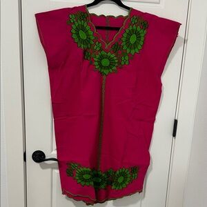 Embroidered Pink and Green Women's Top